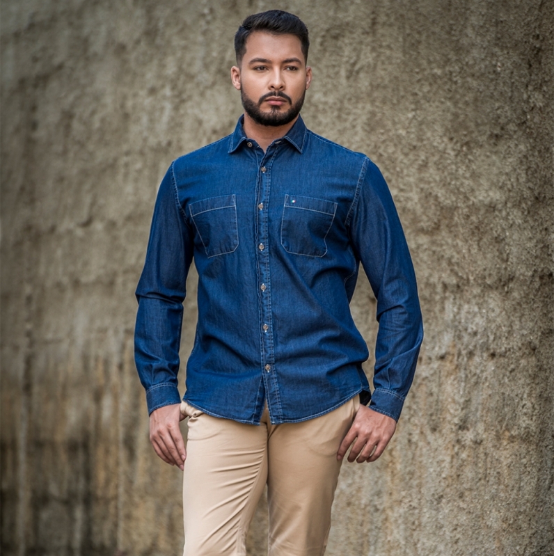 Fabricante de Camisa Social Jeans Masculina Preço Extrema - Camisa Social Masculina Preta Preço