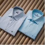 camisa social azul listrada preços Monte Sião