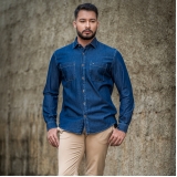 camisa social jeans masculina preços Itaú de Minas
