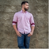 camisa social masculina estampada preços Taquaral